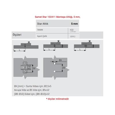 Samet Star 103212 Deve Boynu Menteşe, Alüminyum Dar Kutu Profil, Altlıklı takım, - 3