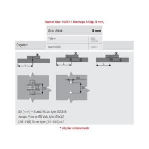 Samet Star 103212 Deve Boynu Menteşe, Alüminyum Dar Kutu Profil, Altlıklı takım, - 3