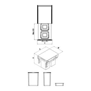 Starax S-2388 Kapağa Monte Çöp Kovası, 90 cm - 2