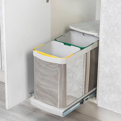 Starax Teleskopik Raylı Paslanmaz Gövde Çöp Kovası 12+12 LT - 1